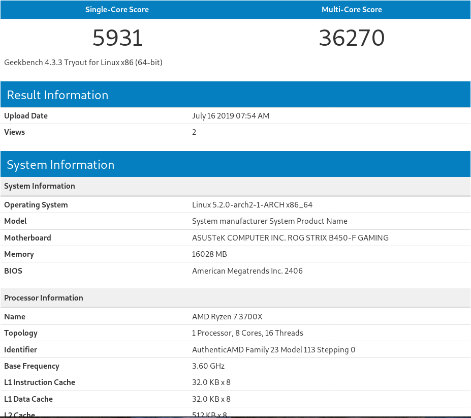 Ryzen 7 3700X on archlinux An s blog